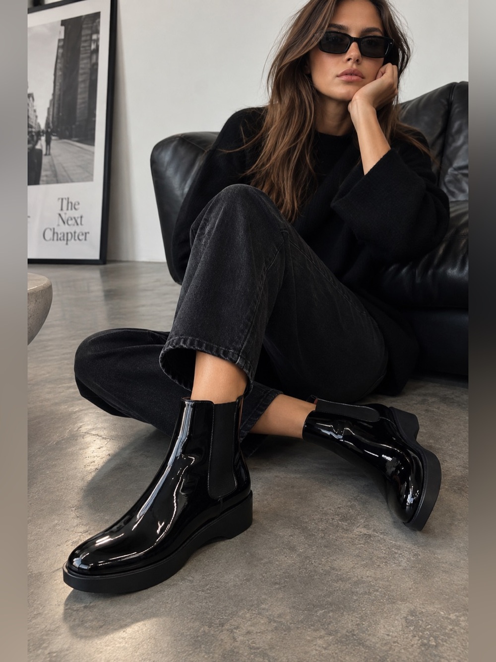 Robert Clergerie Vintage Patent Leather Platform Chelsea Boots Black 8.5